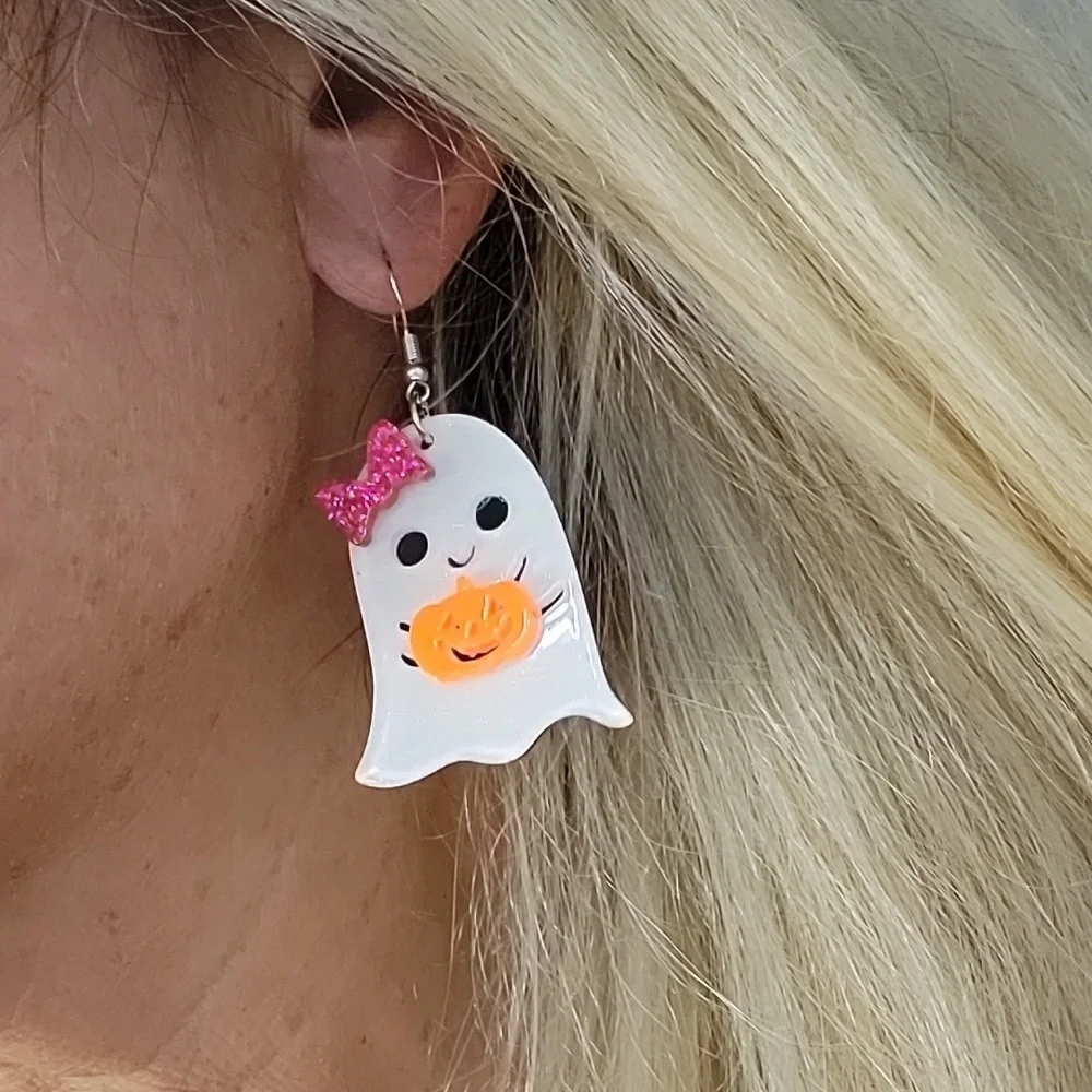GIRLY GHOST WITH PUMPKIN EARRINGS